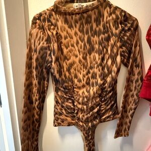 Women's Brown Animal Print Long-Sleeve Bodysuit